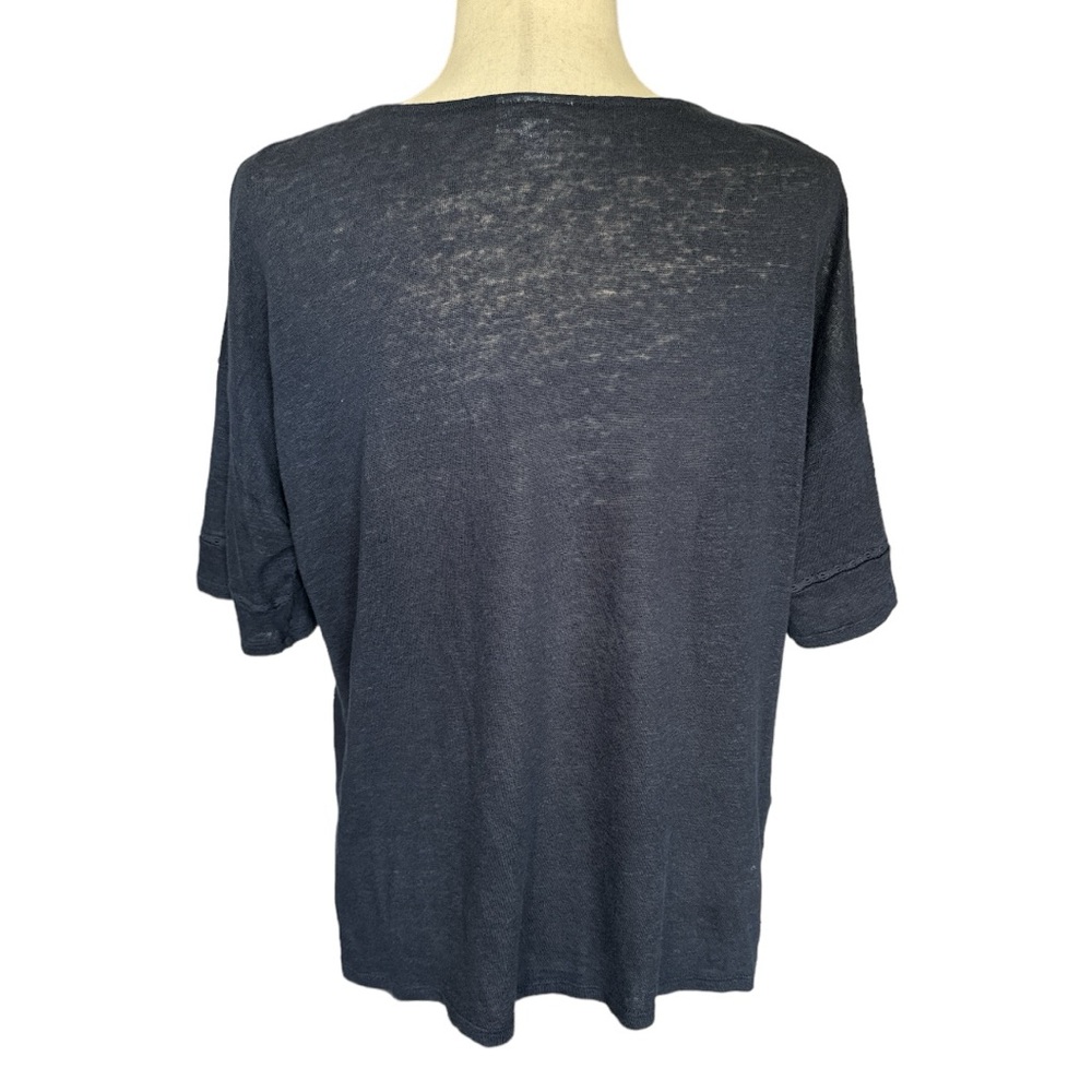 J. Jill Navy Blue V Neck Linen Knit Top Size M - Picture 5 of 9